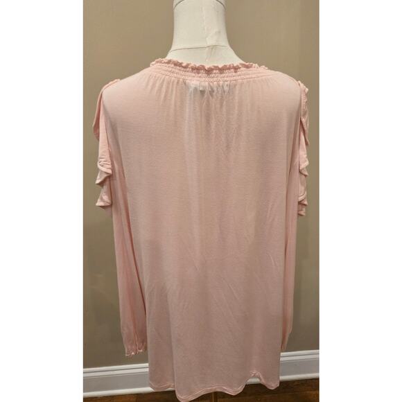 Lauren Ralph Lauren Pink Cold-Shoulder Ruffle Sleeve Keyhole Neck Top XL - Picture 5 of 10